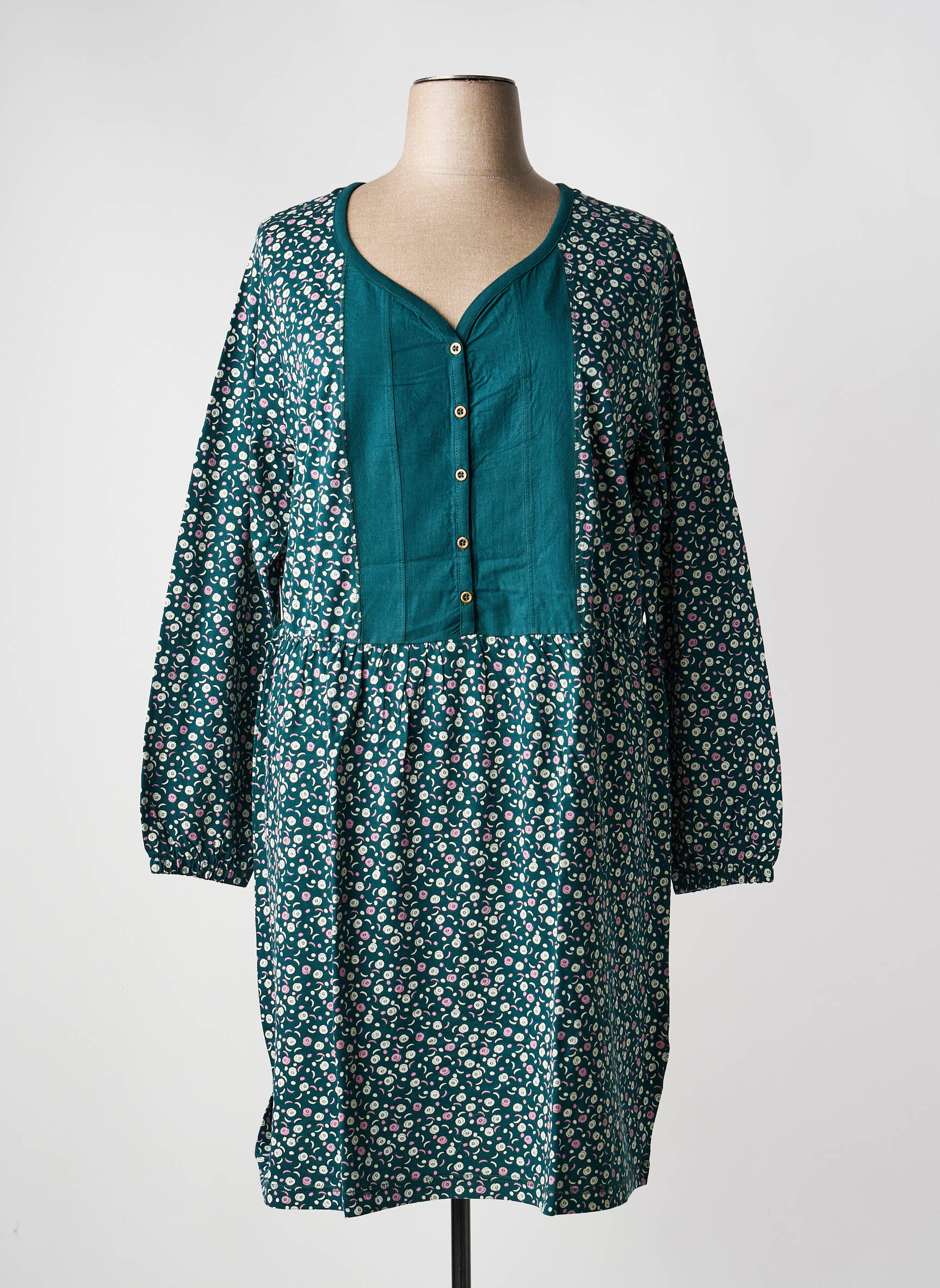 Rochie midi imprimeu fantezie mâneci lungi verde SHEEGO femeie