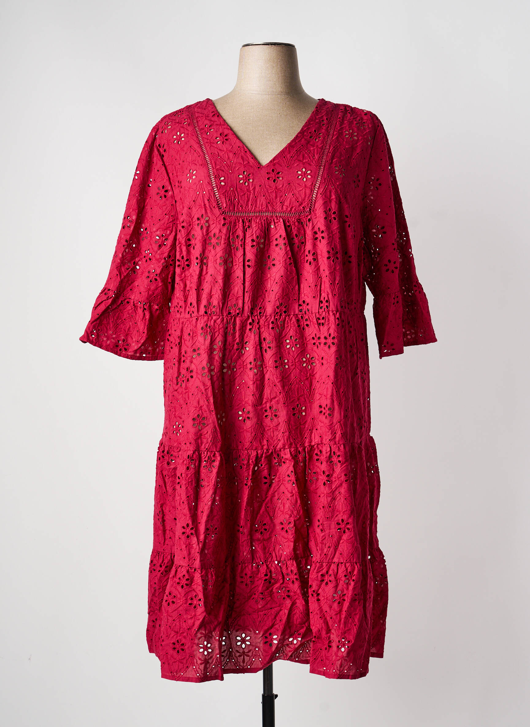Rochie midi croială fluidă mâneci lungi roz SHEEGO femeie