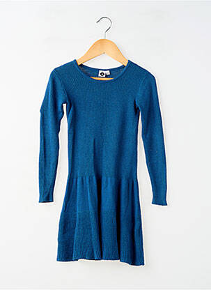 Rochie midi guler rotund mâneci lungi albastru Z fată