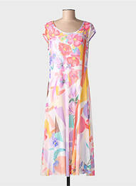 Rochie midi imprimeu floral mâneci scurte roz MALOKA femme