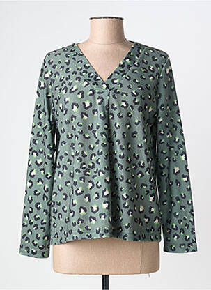 Top țesătură crep mâneci lungi verde GRIFFON femeie