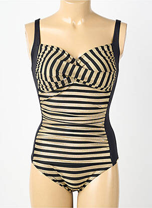 Costum de baie dintr-o singură piesă efect material satinat top triunghiuri negru GRAIN DE SABLE femeie