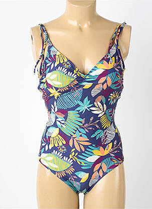 Costum de baie dintr-o singură piesă efect material satinat top triunghiuri albastru SIMONE PERELE femeie