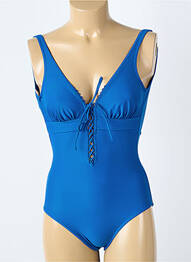 Costum de baie dintr-o singură piesă efect material satinat sutien balconet cu decolteu înalt albastru JANINE ROBIN femme