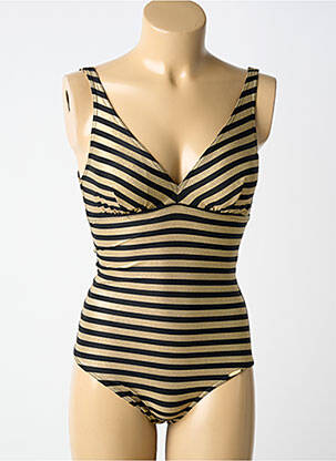Costum de baie dintr-o singură piesă efect material satinat top triunghiuri negru GRAIN DE SABLE femeie