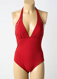 Costum de baie dintr-o singură piesă efect material satinat top triunghiuri roșu LISE CHARMEL femme