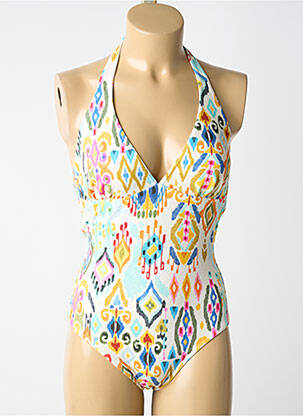 Costum de baie dintr-o singură piesă efect material satinat top triunghiuri bej BLUELOBSTER femme