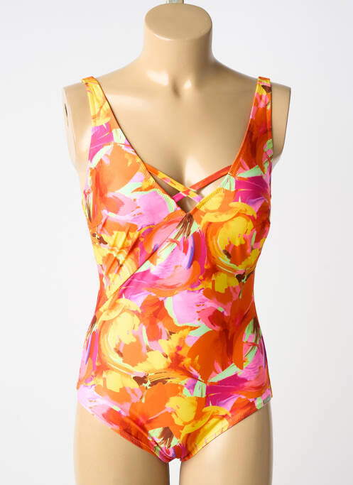 Costum de baie dintr-o singură piesă efect material satinat top triunghiuri portocaliu LIDEA femme