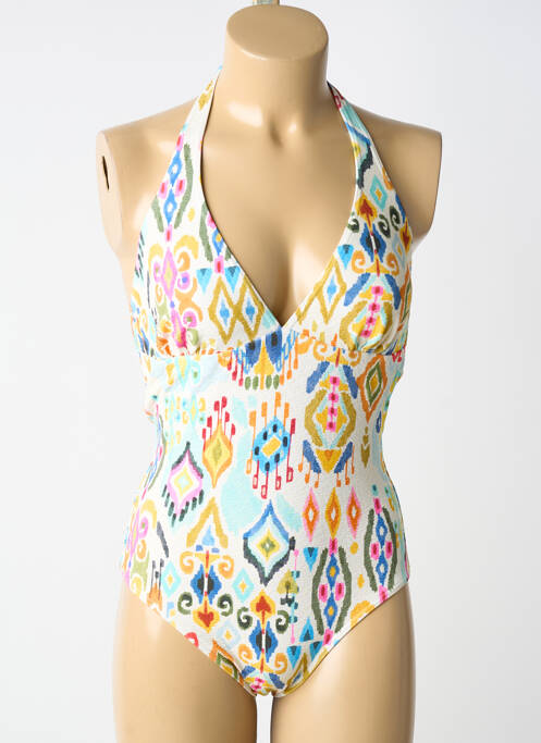 Costum de baie dintr-o singură piesă efect material satinat top triunghiuri bej BLUELOBSTER femme