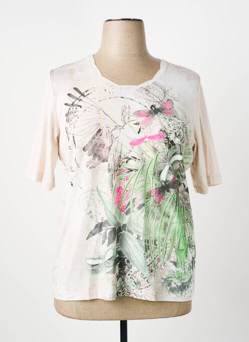 Tricou serigrafie cu strasuri mâneci scurte bej RABE femme