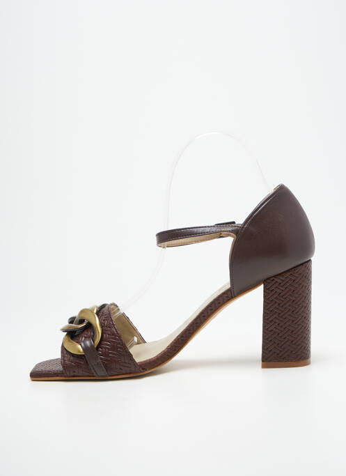 Sandale/pantofi decupați închidere cu bride toc de 7 la 9 cm maro HEINE femme