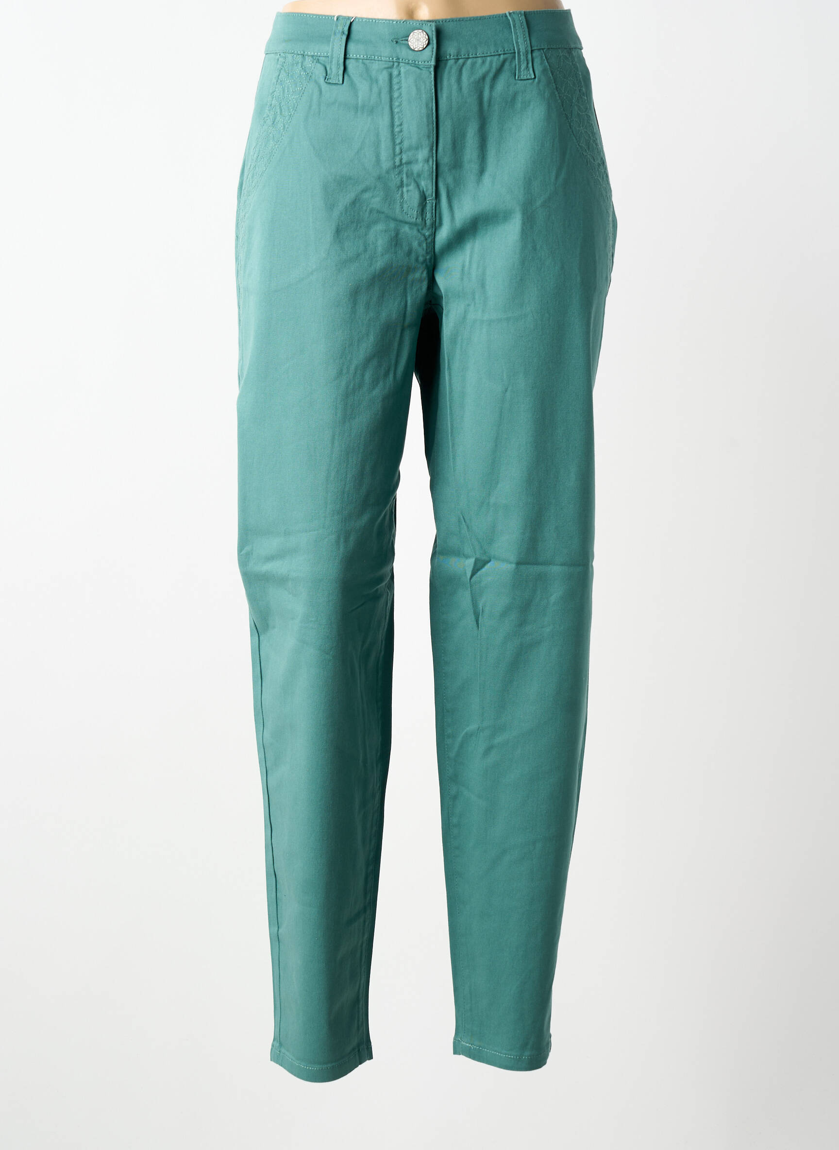 Pantalon slim țesătură poplin mărime normală verde SHEEGO femeie