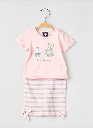 Set pantaloni guler rotund roz ELLE EST OU LA MER fată