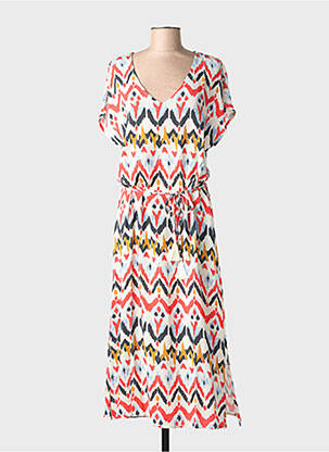 Rochie lungă imprimeu fantezie mâneci scurte alb ÉTYMOLOGIE femme