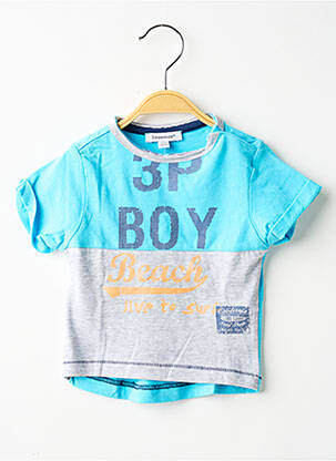 Tricou serigrafie flockată mâneci scurte albastru 3 POMMES băiat