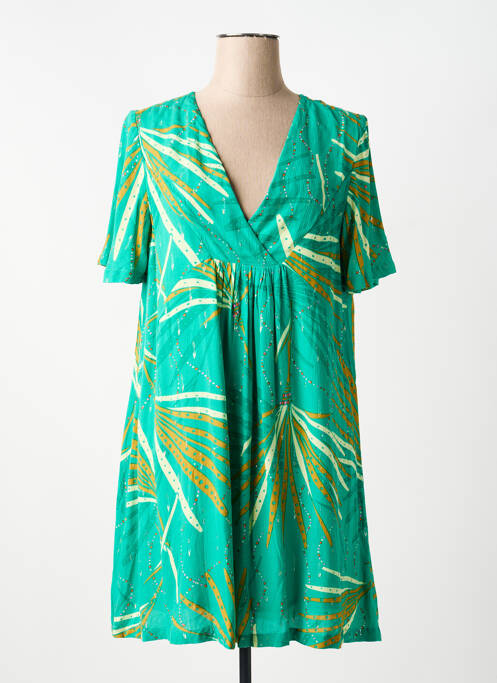 Rochie scurtă croială evazată mâneci scurte verde LOLA ESPELETA femme