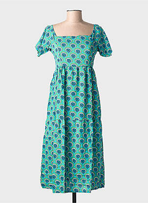 Rochie midi imprimeu fantezie mâneci scurte albastru BAMBOO'S femeie