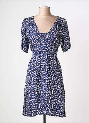 Rochie midi imprimeu floral mâneci scurte albastru BAMBOO'S femeie