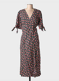 Rochie lungă imprimeu fantezie mâneci scurte negru SINOE BY BAMBOO'S femme