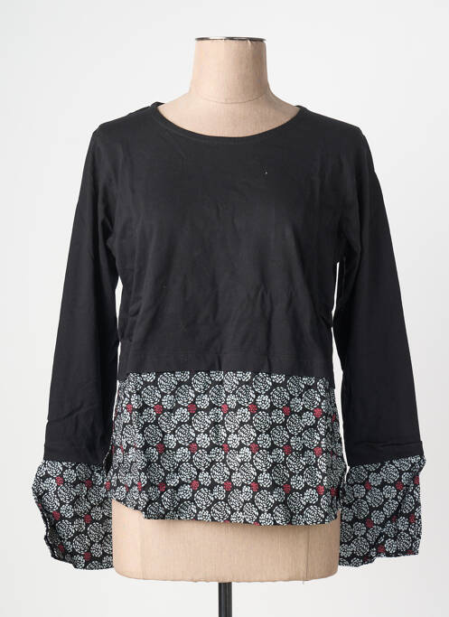 Top guler rotund mâneci lungi negru BAMBOO'S femme