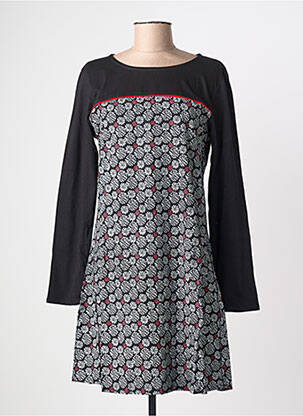 Rochie midi imprimeu fantezie mâneci lungi negru BAMBOO'S femme