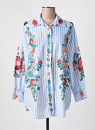 Tunică mâneci lungi guler de bluză albastru APRIL VINTAGE femme