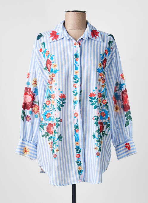 Tunică mâneci lungi guler de bluză albastru APRIL VINTAGE femme