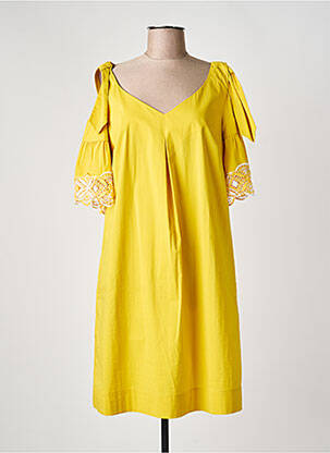 Rochie midi mâneci scurte mâneci scurte galben LAUREL femeie
