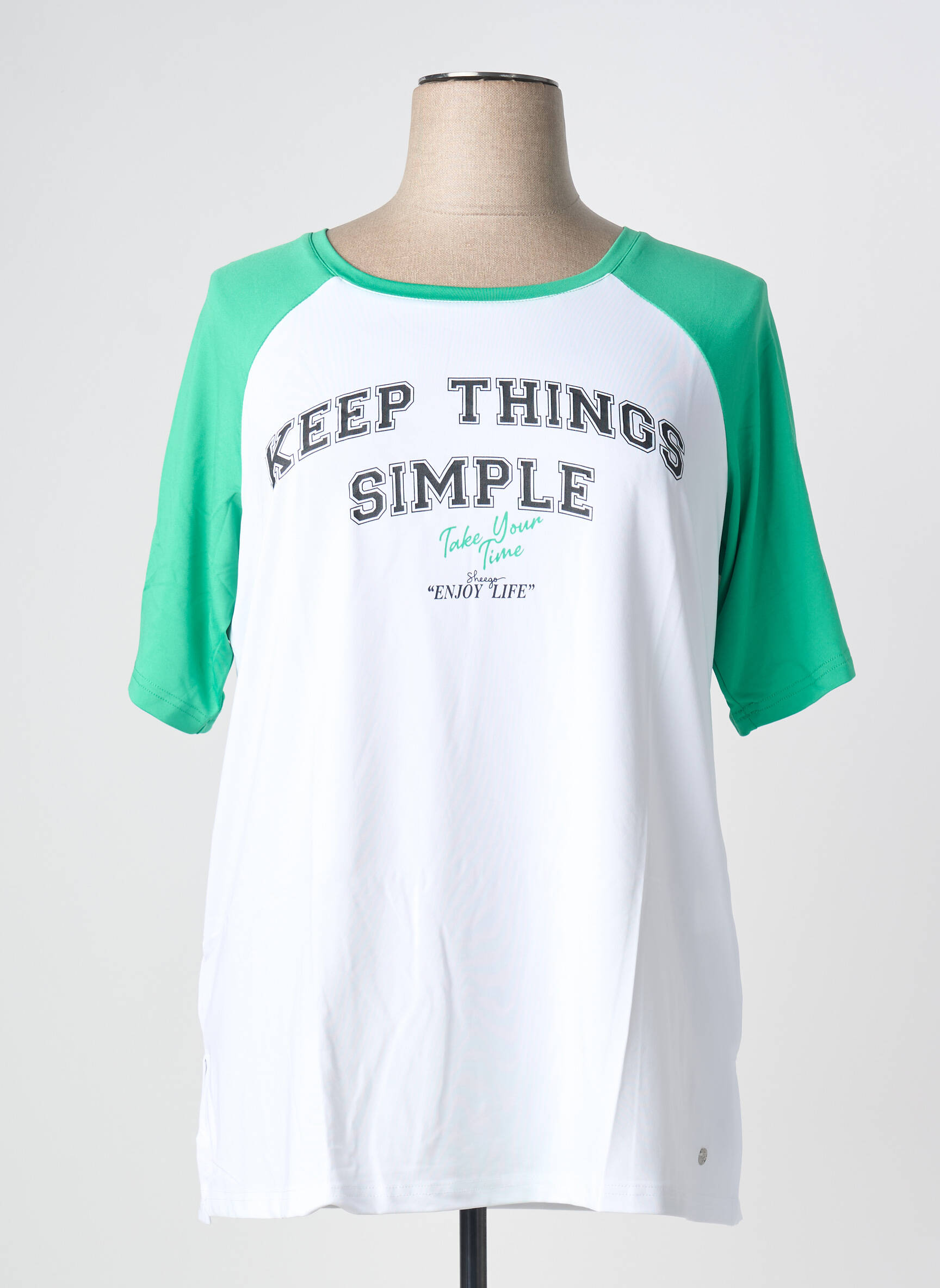 Tricou croială dreaptă mâneci scurte verde SHEEGO femeie