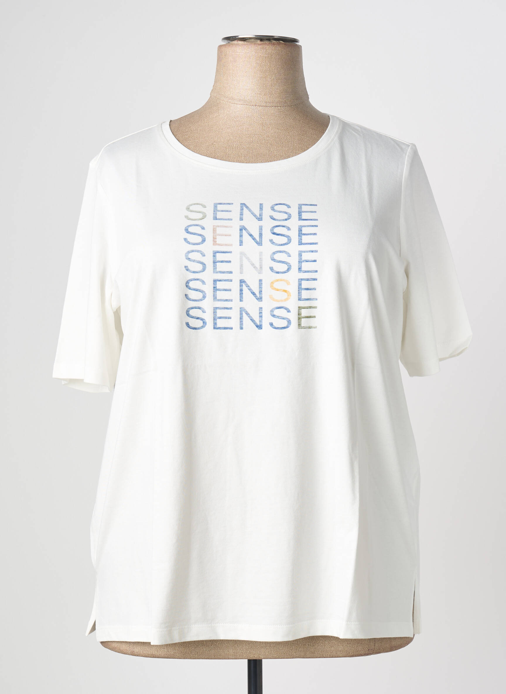 Tricou elasticitate mâneci scurte alb TRIANGLE femeie