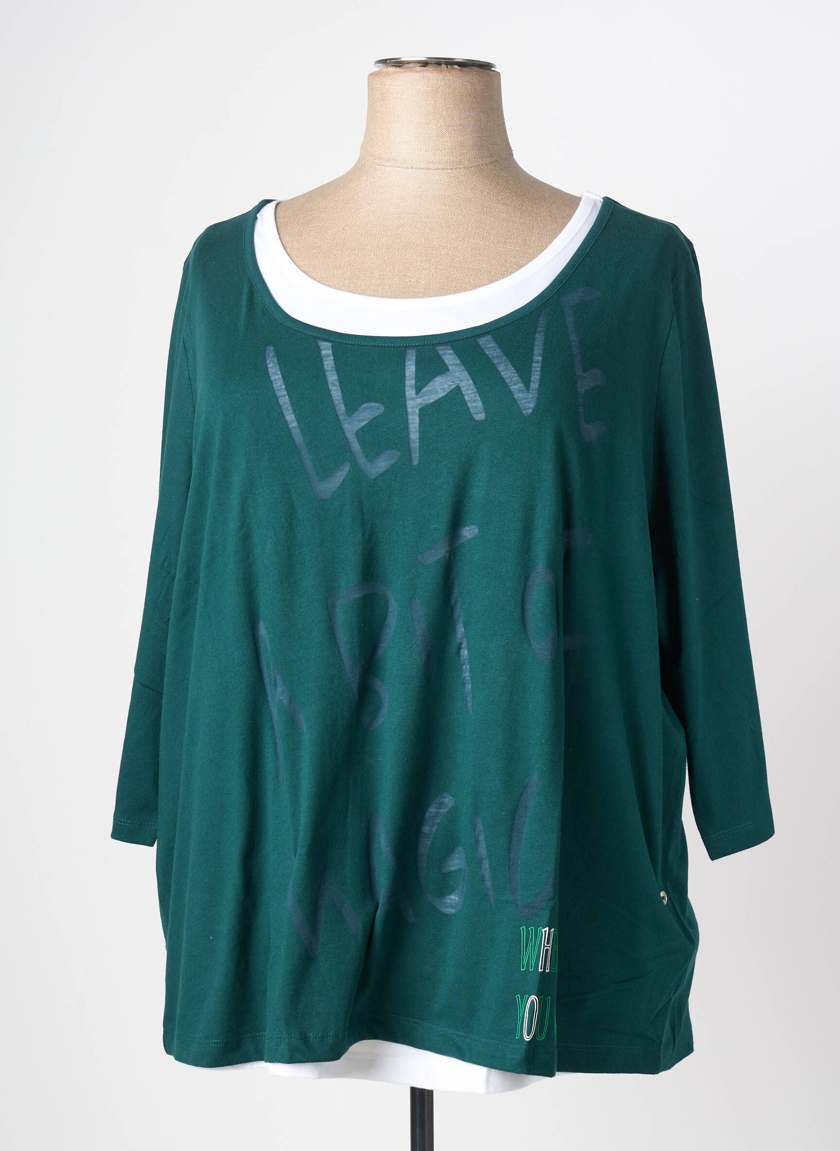 Top elasticitate mâneci 3/4 verde SHEEGO femeie