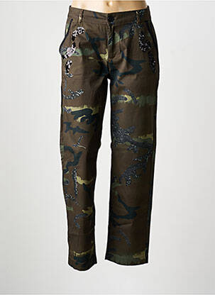 Pantalon drept talie cu cleme verde EVA KAYAN femeie