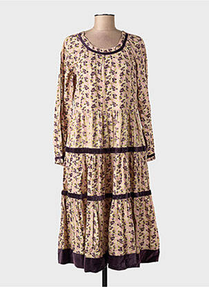 Rochie midi imprimeu fantezie mâneci lungi roz RHUM RAISIN femeie