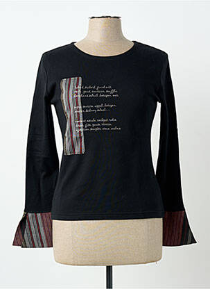 Tricou serigrafie mâneci lungi negru CARNET DE BORD femme