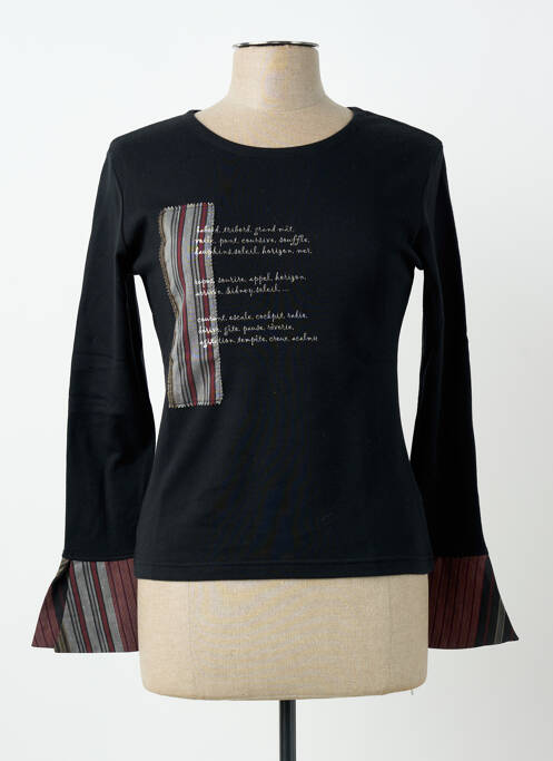 Tricou serigrafie mâneci lungi negru CARNET DE BORD femme