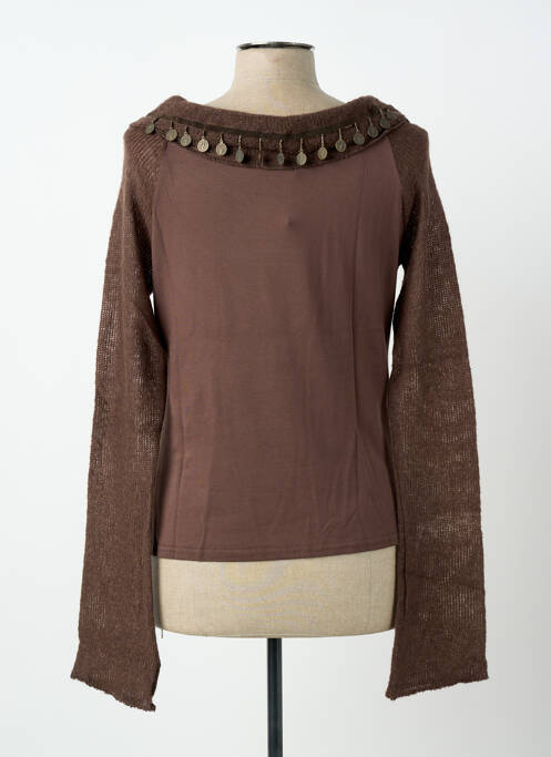 Pulover croială cambrată mâneci lungi maro FINETTE femme