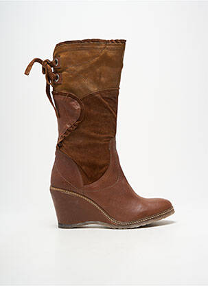 Cizme țesătură satinată toc de 7 la 9 cm maro REGARD femme