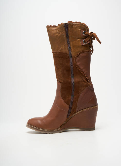 Cizme țesătură satinată toc de 7 la 9 cm maro REGARD femme