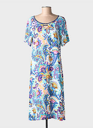 Rochie midi imprimeu floral mâneci scurte albastru MASSANA femeie