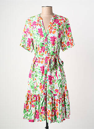 Rochie midi imprimeu floral mâneci scurte verde LEO & UGO femeie