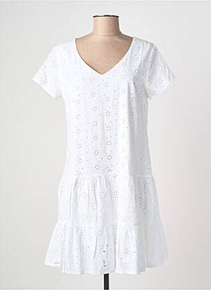 Rochie scurtă croială evazată mâneci scurte alb MASSANA femeie
