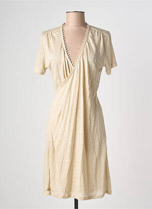 Rochie midi mâneci scurte mâneci scurte bej MAJESTIC FILATURES femeie