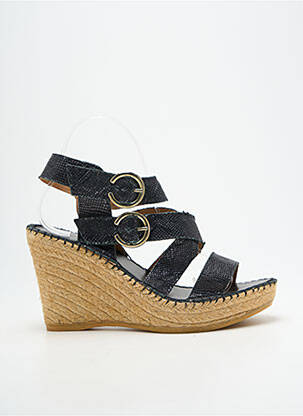 Sandale/pantofi decupați țesătură satinată toc de 7 la 9 cm negru L'ESPADRILLE DE NICOLE femeie