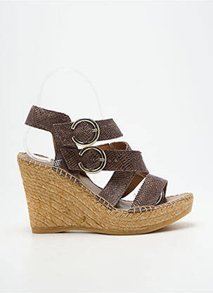 Sandale/pantofi decupați țesătură satinată toc de 7 la 9 cm maro L'ESPADRILLE DE NICOLE femeie