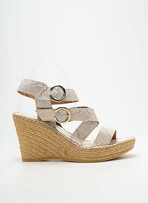 Sandale/pantofi decupați țesătură satinată toc de 7 la 9 cm bej L'ESPADRILLE DE NICOLE femeie