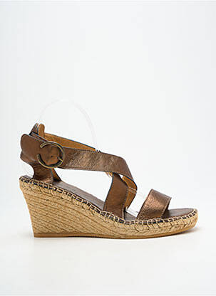 Sandale/pantofi decupați țesătură satinată toc de 7 la 9 cm maro L'ESPADRILLE DE NICOLE femeie