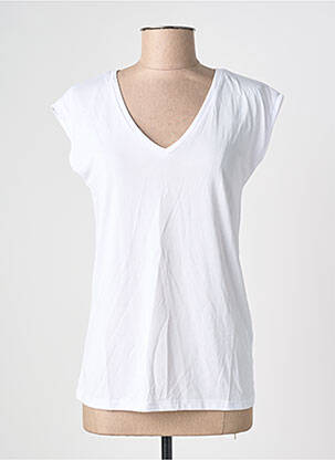 Tricou guler în v mâneci scurte alb PIECES femeie