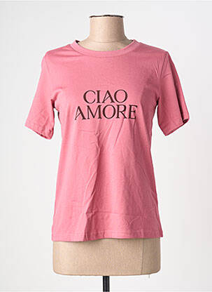 Tricou serigrafie flockată mâneci scurte roz GRACE & MILA femeie