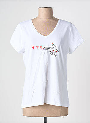 Tricou serigrafie flockată mâneci scurte alb PIECES femeie