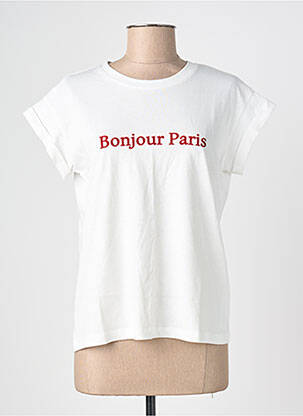 Tricou serigrafie flockată mâneci scurte alb GRACE & MILA femeie